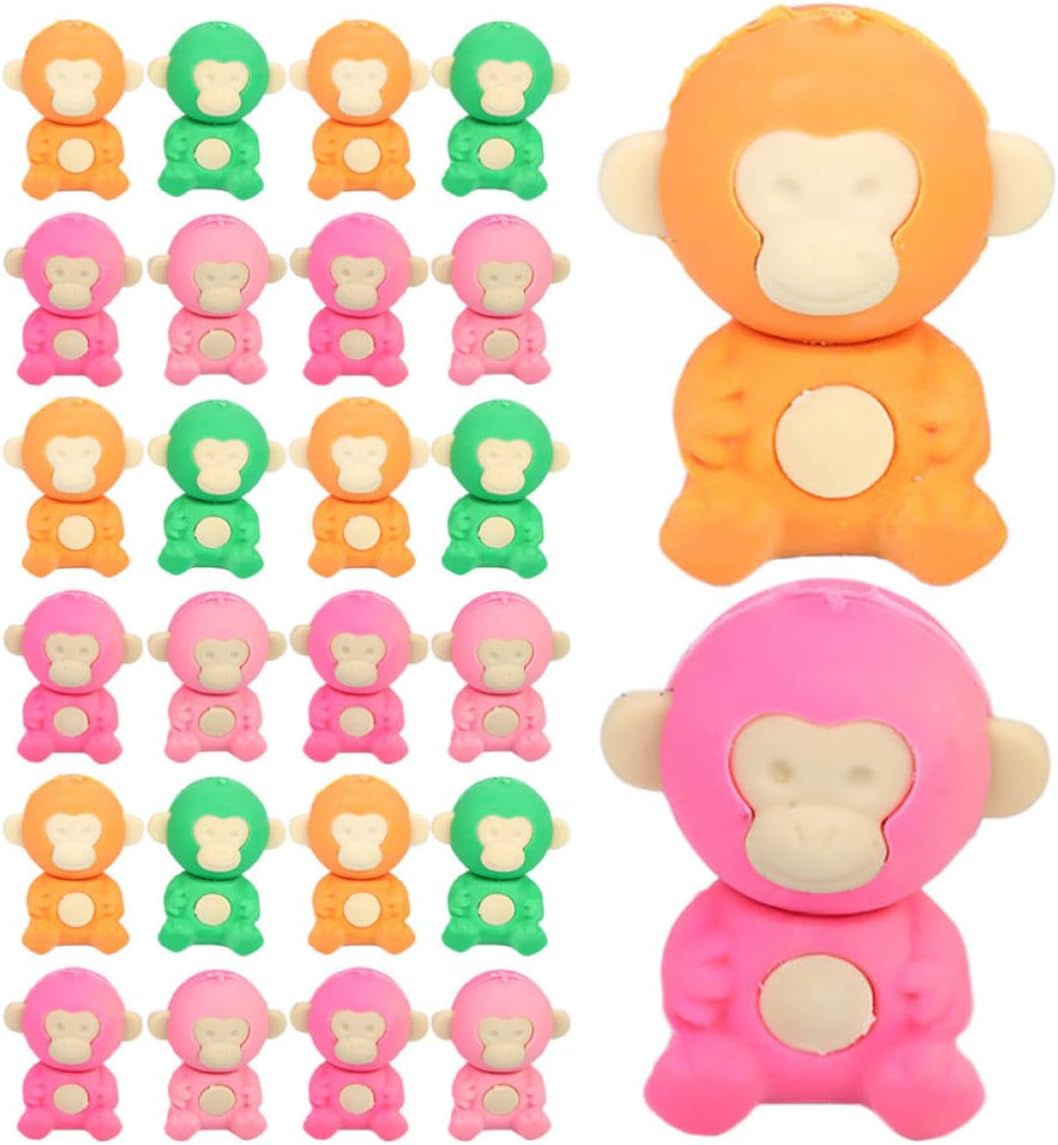 Vaguelly 36pcs Playful Monkey Erasers for Students, Adorable Lightweight TPR Monkey Shape Pencil Erasers, Portable Supplies and Party Favors with Unique Playful Design