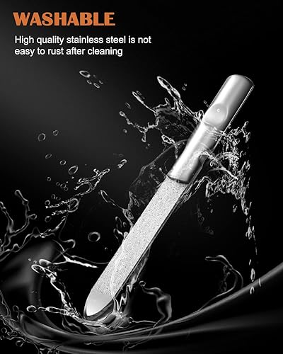 Miniatura 2 de FVION Limas de uñas de metal profesionales, 2 piezas, doble cara, acero inoxidable, grano grueso y fino, juego de herramientas de manicura y pedicura