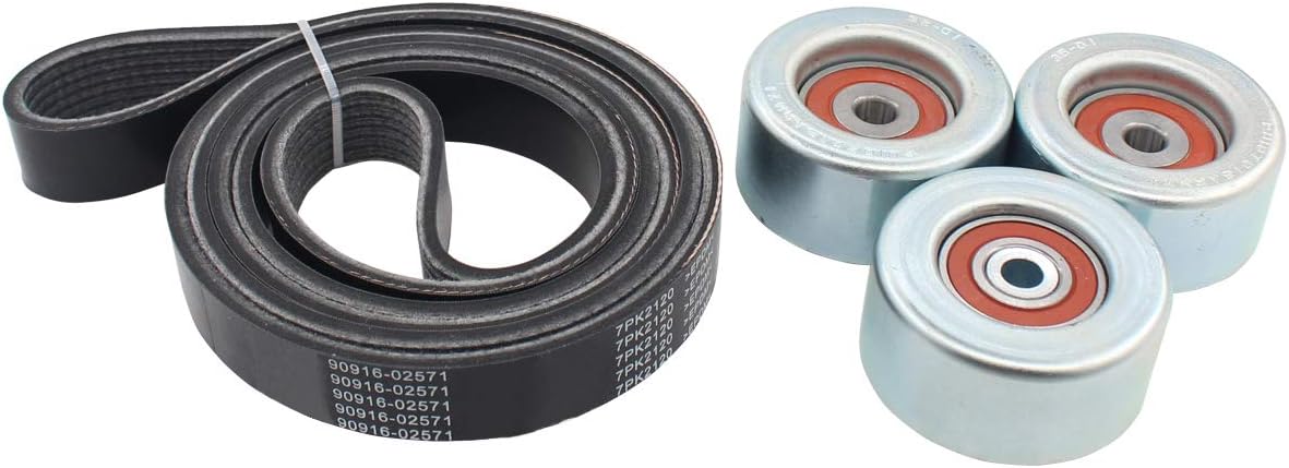 NewYall Drive Belt and Idler Pulley Kit for Toyota 4Runner 2003-2009 FJ Cruiser 2007-2009 Tacoma 2005-2015 Tundra 2005-2011 7PK2120, 16603-0P030,16604-0P011