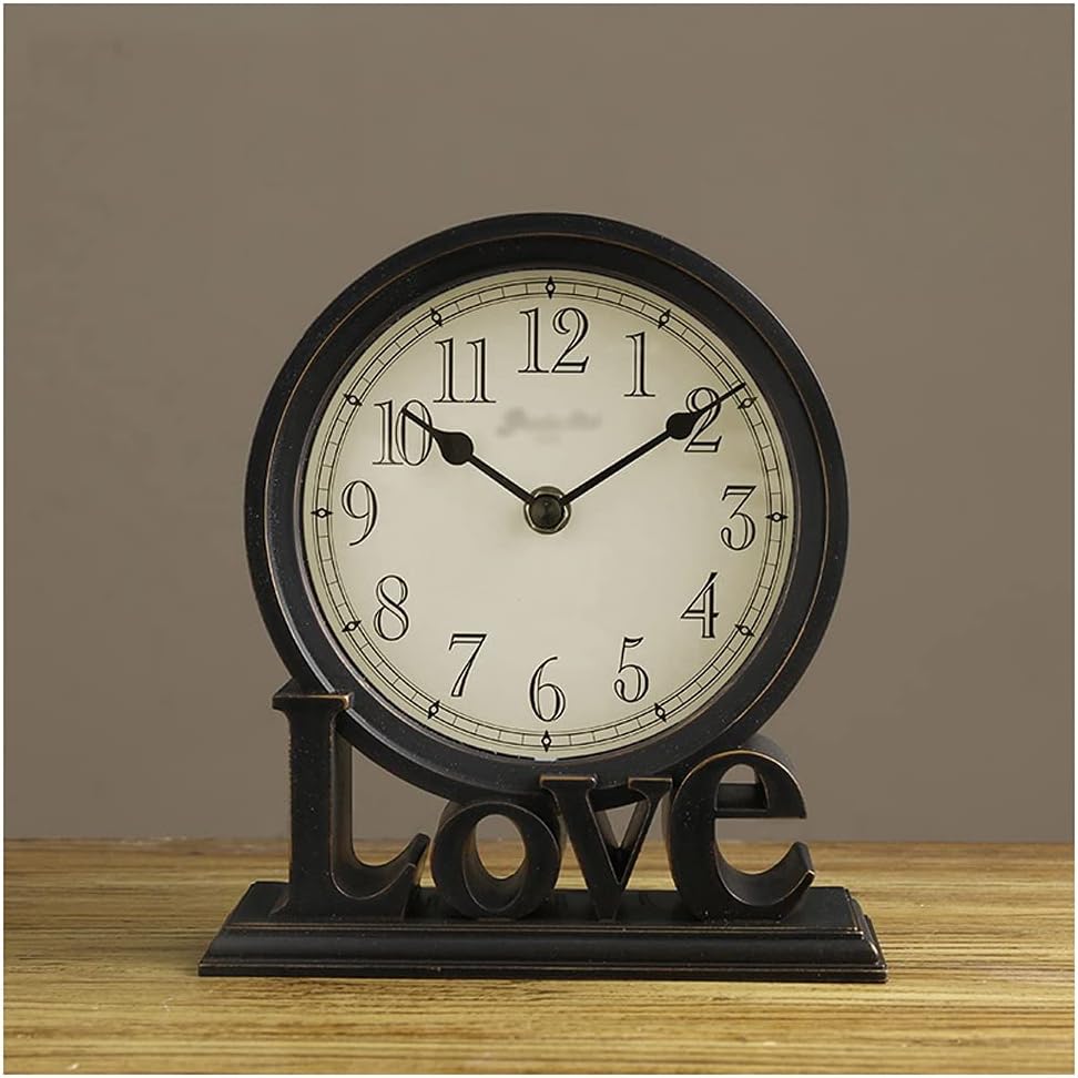 Retro Family Love Letter Base Desktop Clock Vintage Table for for Living Room Bedroom Decoration(Style 1)