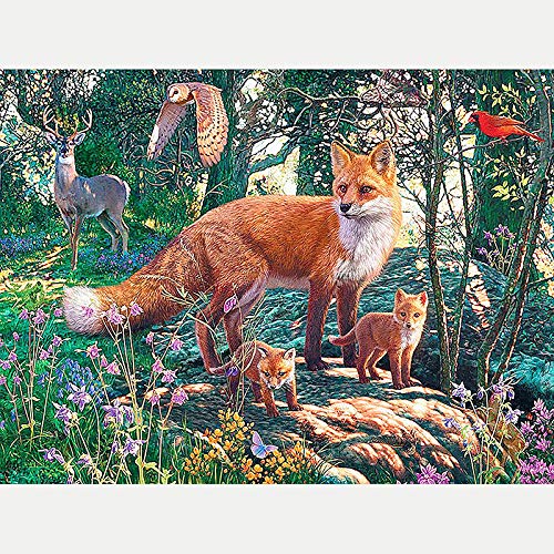 XDXART Kit de broderie diamant 5D à faire soi-même, kit de broderie au point de croix, autocollants muraux pour décoration de salon, renard, élan et aigle (30 x 40 cm) Cover