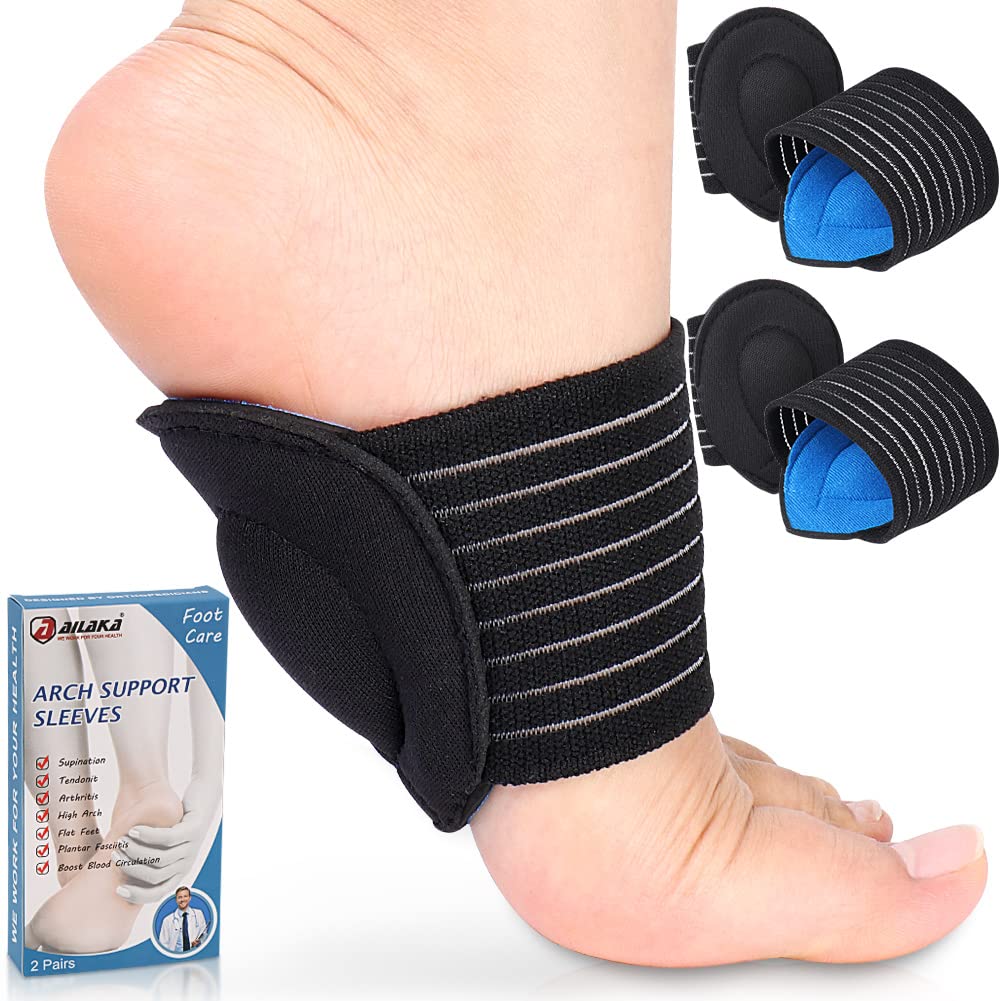Ailaka 2 Pair Arch Support Braces, Compression Cushioned Plantar ...