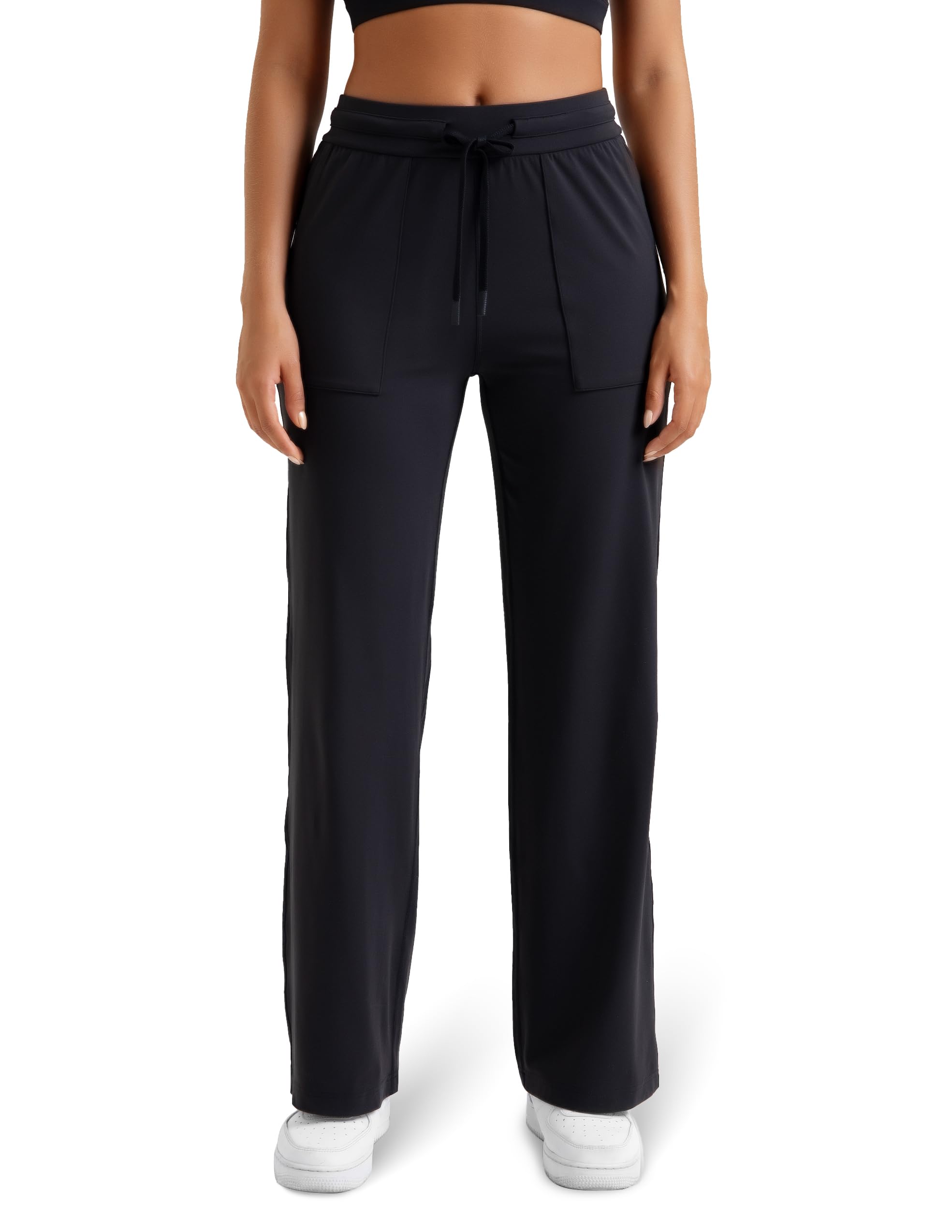 Colorfulkoala Dreamlux Wide Leg Pants Women Lounge High Waisted Work Pants with Pockets 27.5"/30.5"