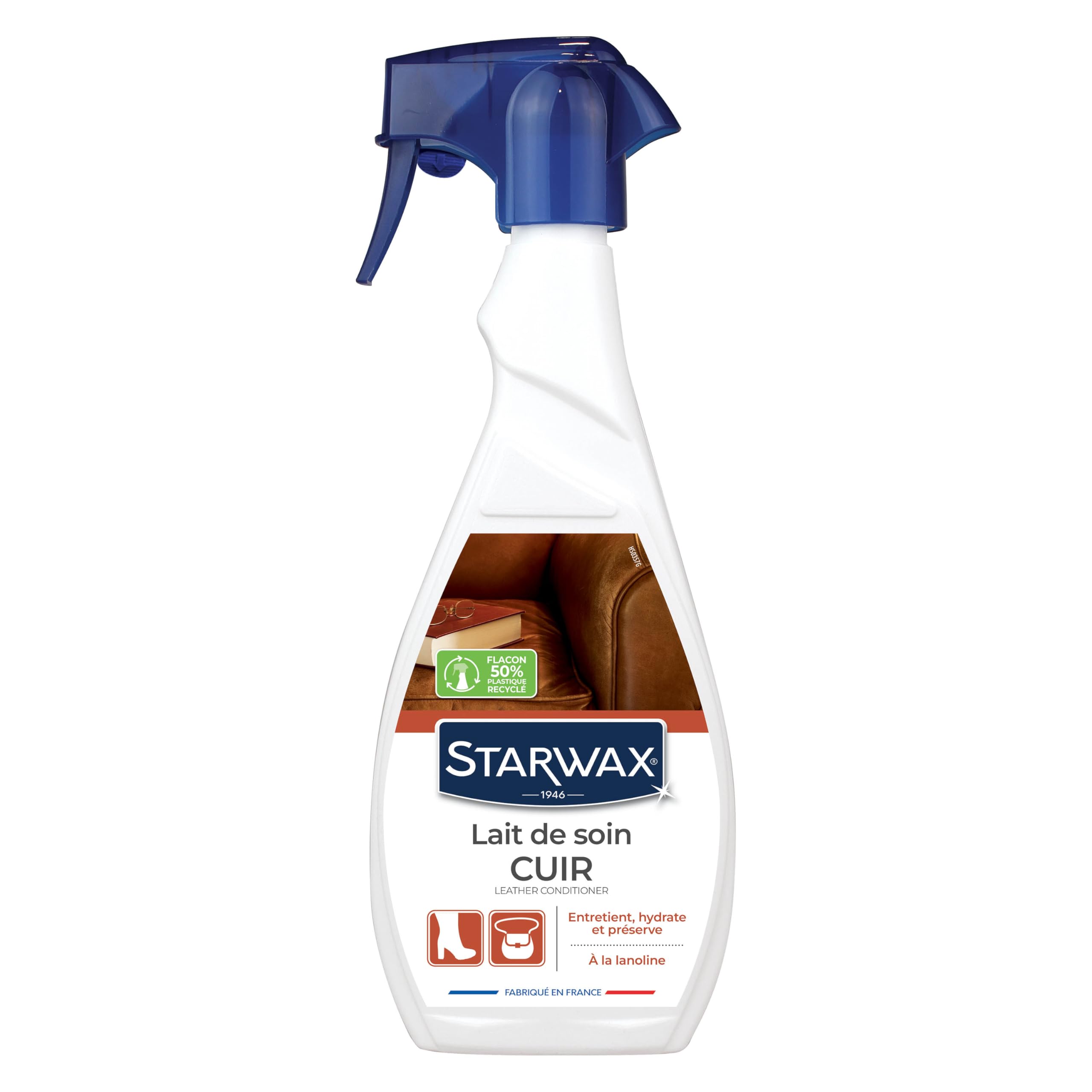 STARWAX - Lait de soin pour cuir - entretient, hydrate et préserve - à la lanoline - Pulvérisateur 500ml - sans rinçage - Fabrication Française - Pratique et facile d'utilisation