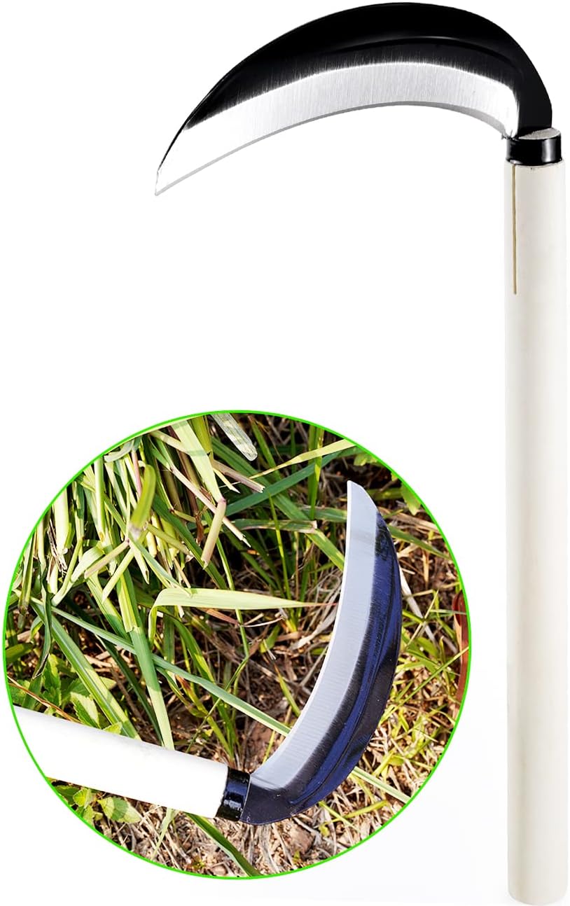 TOYPOPOR Carbon Steel Grass Sickle, 15'' Japanese Gardening Weeding Weeder, Garden Hand Tool, Farming Weed Remover, Scythe Blade Cutter, Manual Mowing Blade Cutter, Thick Blade Gardening Quick Work