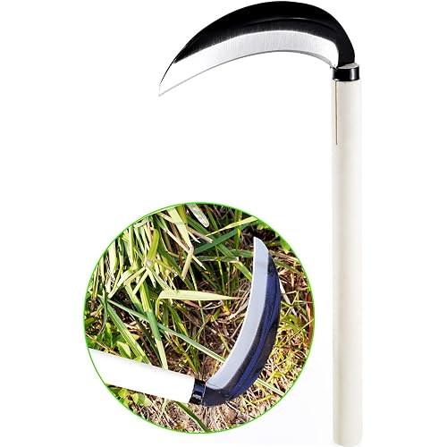 TOYPOPOR Carbon Steel Grass Sickle, 15'' Japanese Gardening Weeding Weeder, Garden Hand Tool, Farming Weed Remover, Scythe Blade Cutter, Manual Mowing Blade Cutter, Thick Blade Gardening Quick Work