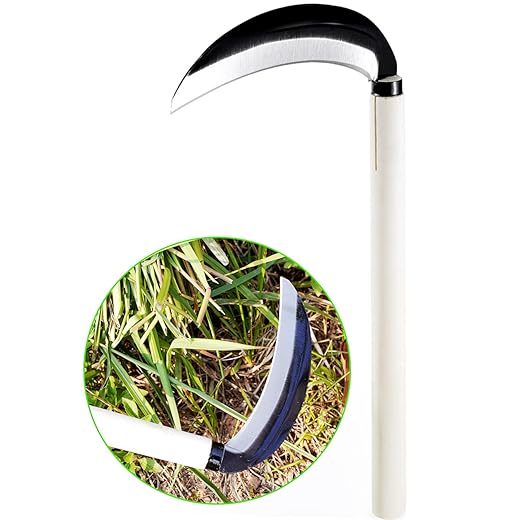 TOYPOPOR Carbon Steel Grass Sickle, 15'' Japanese Gardening Weeding Weeder, Garden Hand Tool, Farming Weed Remover, Scythe Blade Cutter, Manual Mowing Blade Cutter, Thick Blade Gardening Quick Work