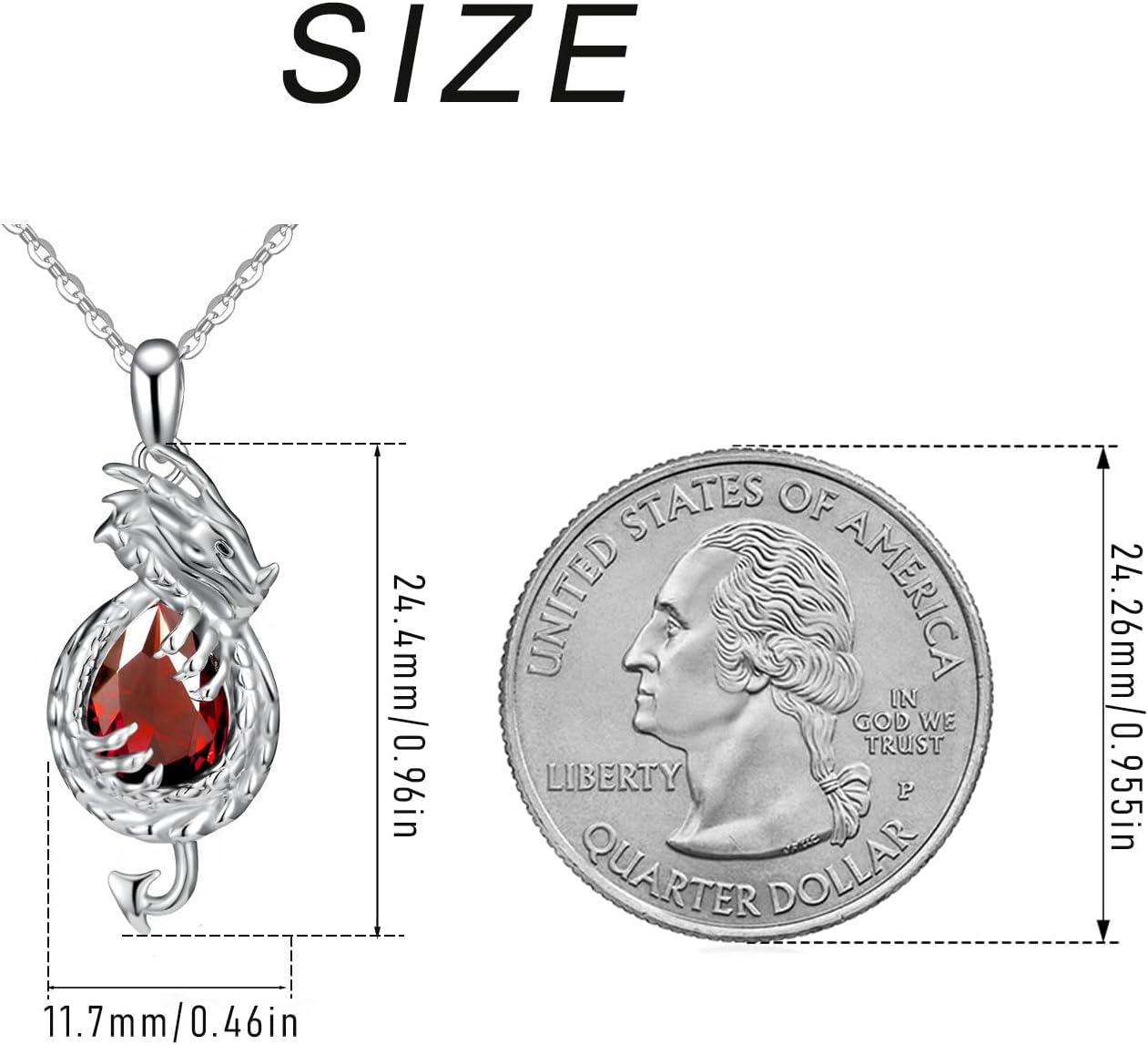 Dragon Necklace Sterling Silver Wyvern Pendant Jewelry with Teardrop Birthstone Gifs for Women - Image 4