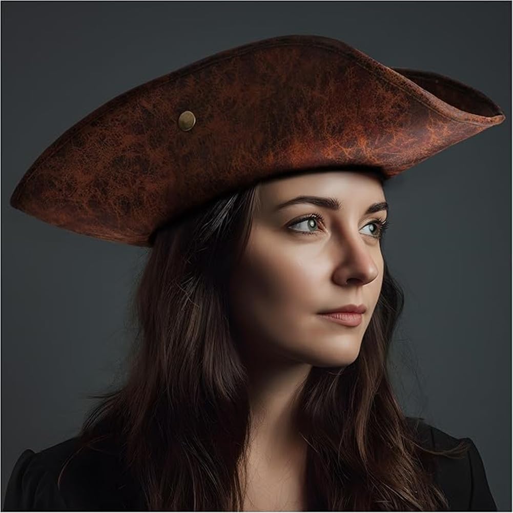 Faux Leather Pirate Hat Halloween Party Costume Hat Colonial Revolutionary History Theme Birthday Dress Up Cap