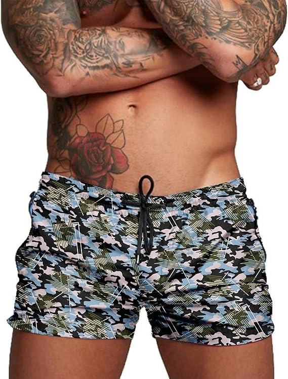 COOFANDY Maillot de bain pour homme - Short de bain - Taille S à XXL, Camouflage bleu gris, Large
