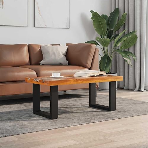 Miniatura 2 de vidaXL Mesa de centro de madera maciza de teca y mango hecha a mano con decoración de resina transparente, estilo industrial, multicolor, 39.4 x