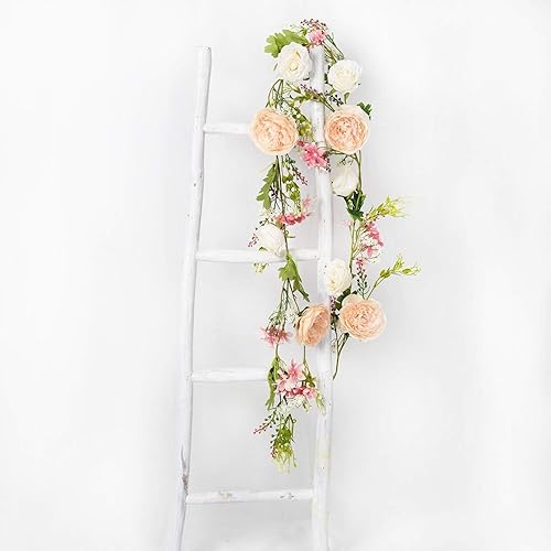 Miniatura 5 de Artiflr Paquete de 2 guirnaldas de peonías artificiales, guirnalda de vegetación floral, guirnalda de rosas con flores de peonía mixtas y hojas