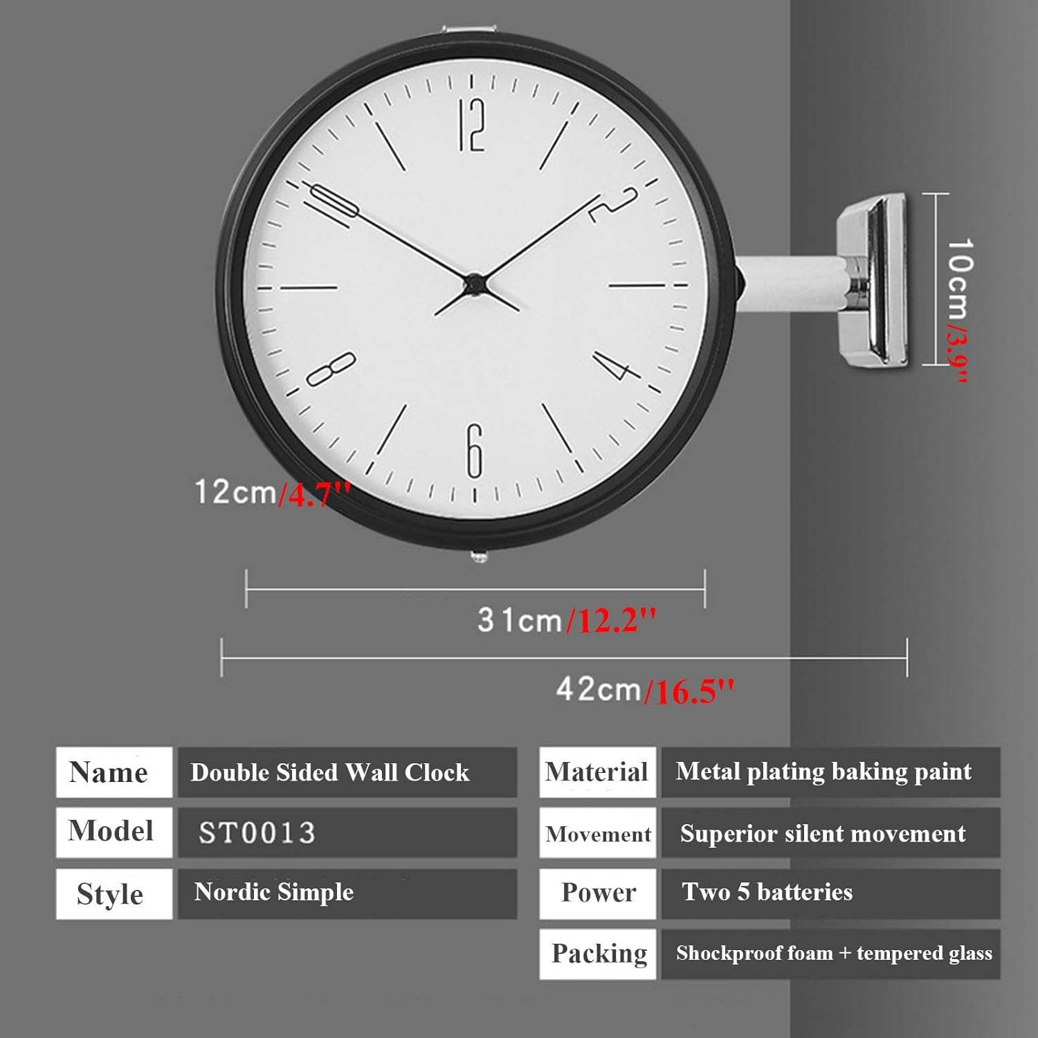 Double-Sided Wall Clock Wall Timer, Battery Operated Retro Silent Creative Craf Clocks for Living Room Study Outdoor Garden Decoration (Style4)