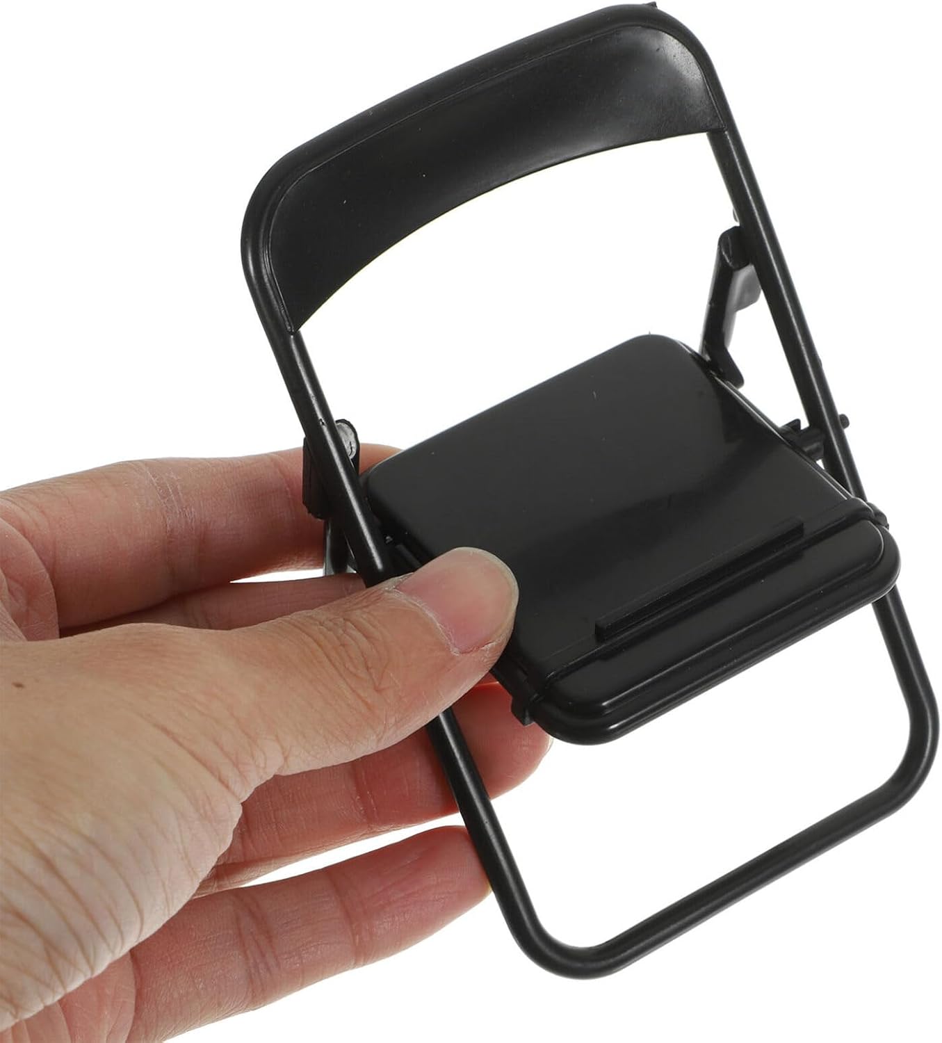 STOBOK 12Pcs Mini Folding Chair Phone Stand, Black Foldable Cell Phone Holder for Desk, Hands-Free Portable Desktop Stand Cute Decor for Smartphone & Tablet