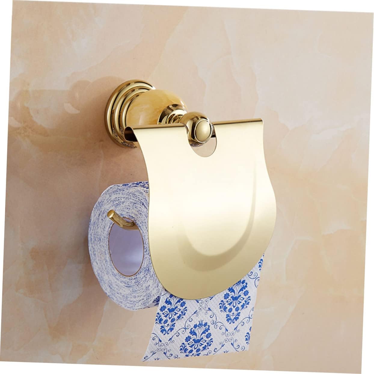 Gold Plated Stainless Steel Jade Roll Toilet Paper Holder Rustproof Bathroom Kitchen Accessory with Unique Splash-Resistant Design Space-Saving and Durable Construction