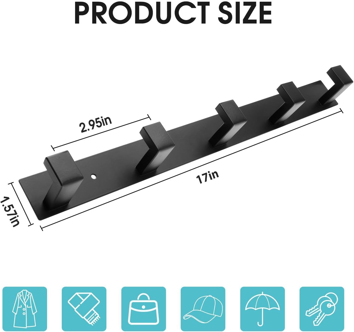 Coat Hooks, 5-Hooks Bathroom Hooks for Towels，Black Wall Hooks
