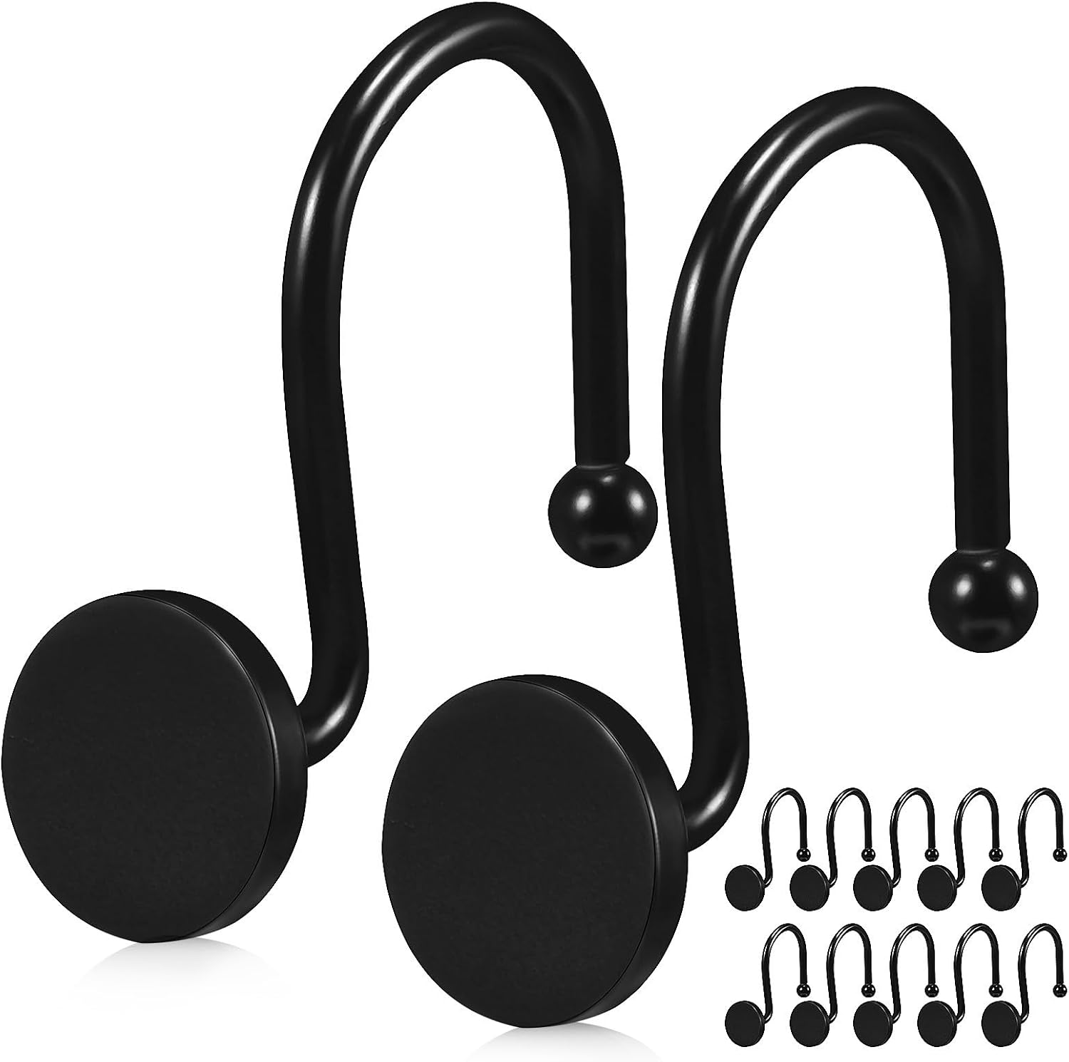 BESPORTBLE 12pcs Black Metal Curtain Hooks for Hanging Curtains Sturdy Shower Hooks for Bathroom Drapes and Drapery Panels