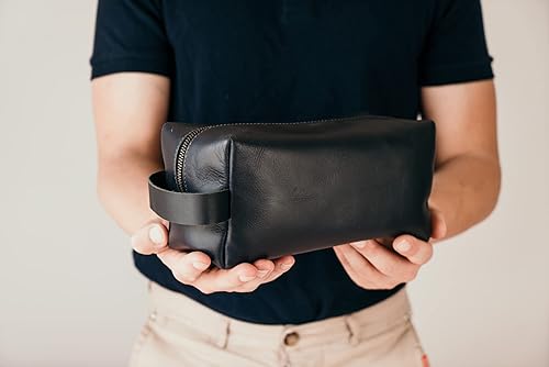 Miniatura 5 de Neceser de cuero genuino, regalos del día del padre, regalo para papá, neceser de viaje, neceser para hombre, neceser para hombre, 3 Negro, Neceser