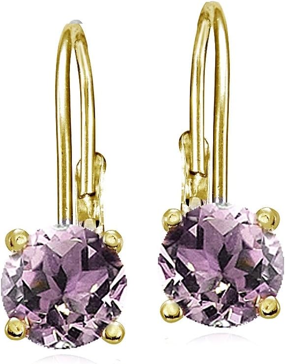 Yellow Gold Flashed Sterling Silver Genuine, Created or Simulated Gemstone 6mm Round Leverback Earrings