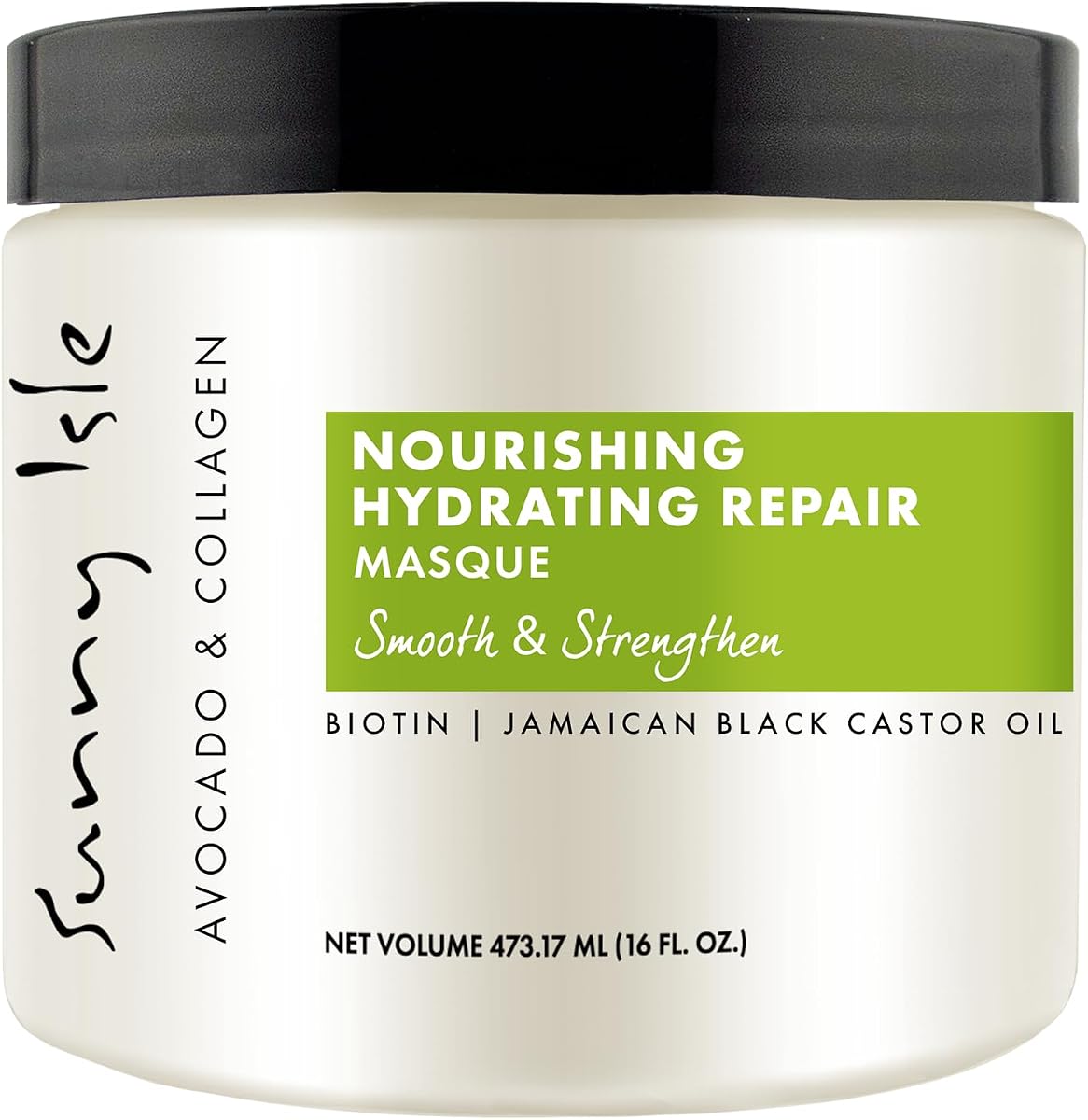 Sunny Isle Avocado & Collagen Nourishing Hydrating Hair Masque 16oz | Biotin & Jamaican Black Castor Oil | Intensive Repair Deep Treatment Mask | Strengthens | Color Safe | Paraben, Sulfate Free