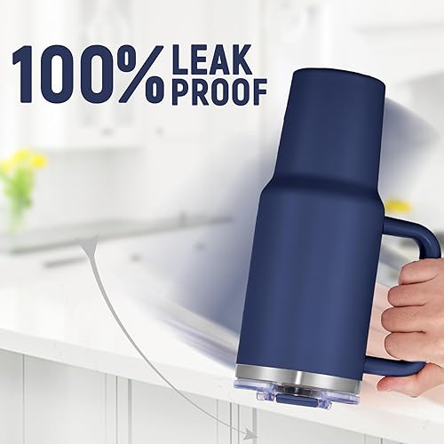 Miniatura 5 de COKTIK - Vaso de 40 onzas con asa y tapa con popote, taza de café de viaje con aislamiento al vacío, taza aislada de acero inoxidable para bebidas,