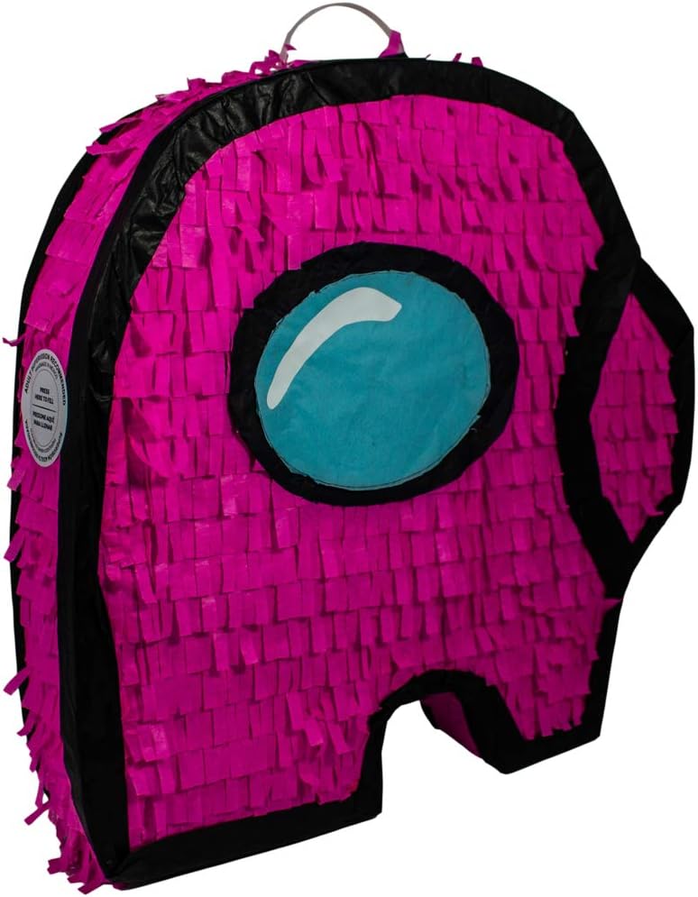 Impostor Gaming Themed Crewmate Mini Pinata Doubles As Classic Party Game Or Decoration Piece for Kids Birthday Parties (Pink)