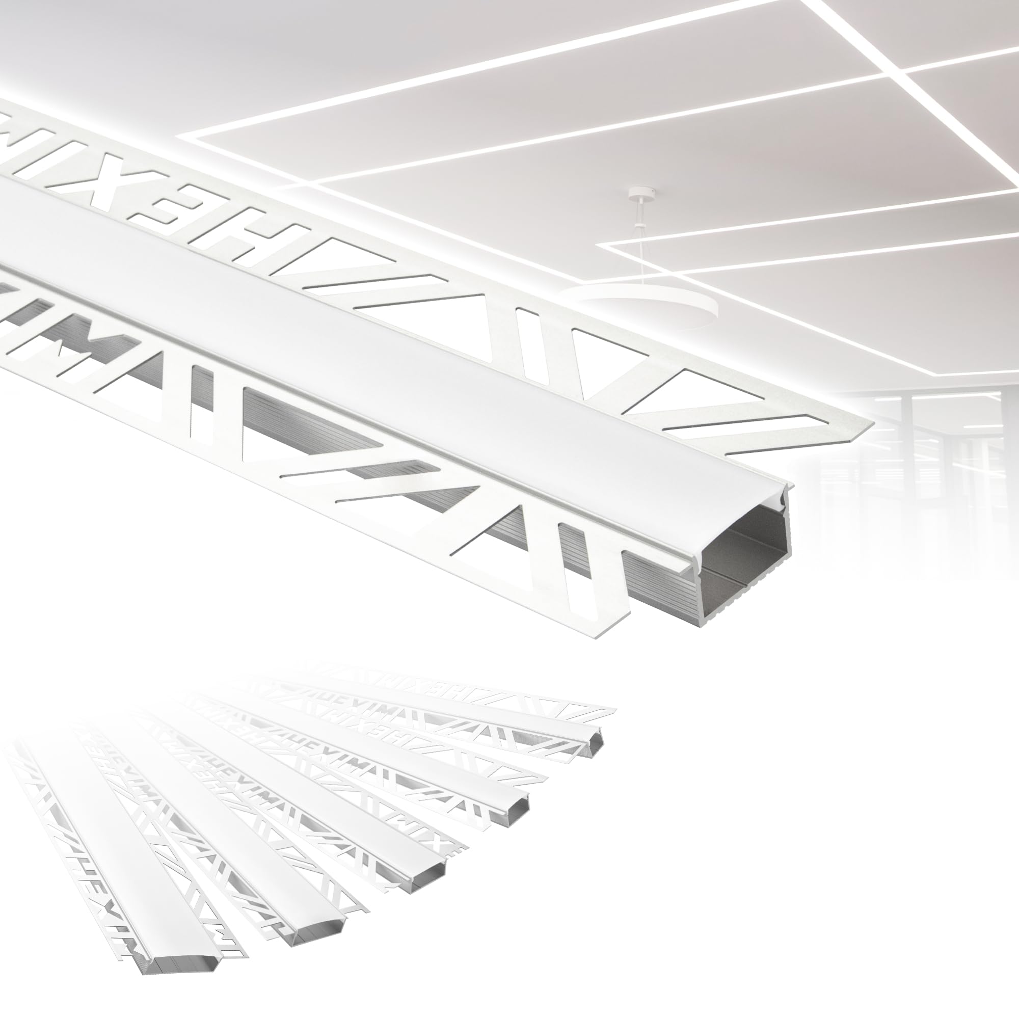 HEXIM Profili in alluminio LED, profili per pareti a secco in alluminio da incasso con copertura opalina, varie larghezze - (10 metri, 20mm larghezza luce)