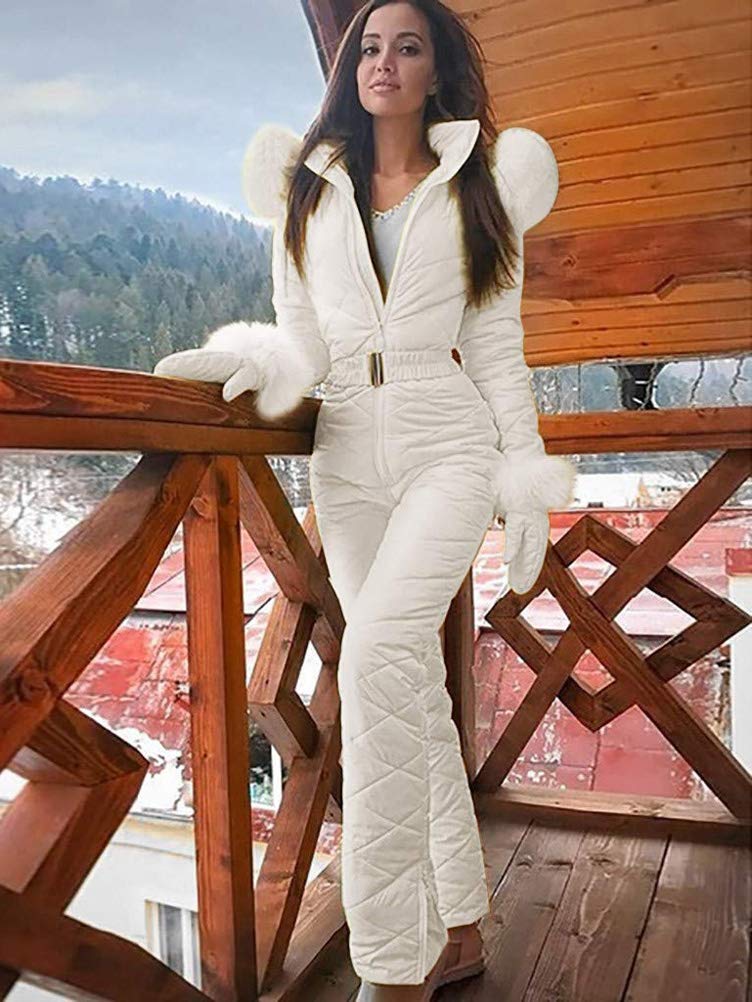 Mujer Traje de Esquí Cálido Invierno Traje de Nieve Una Pieza Exterior Sports Traje de Esquí Impermeable Mono con Capucha Cremallera