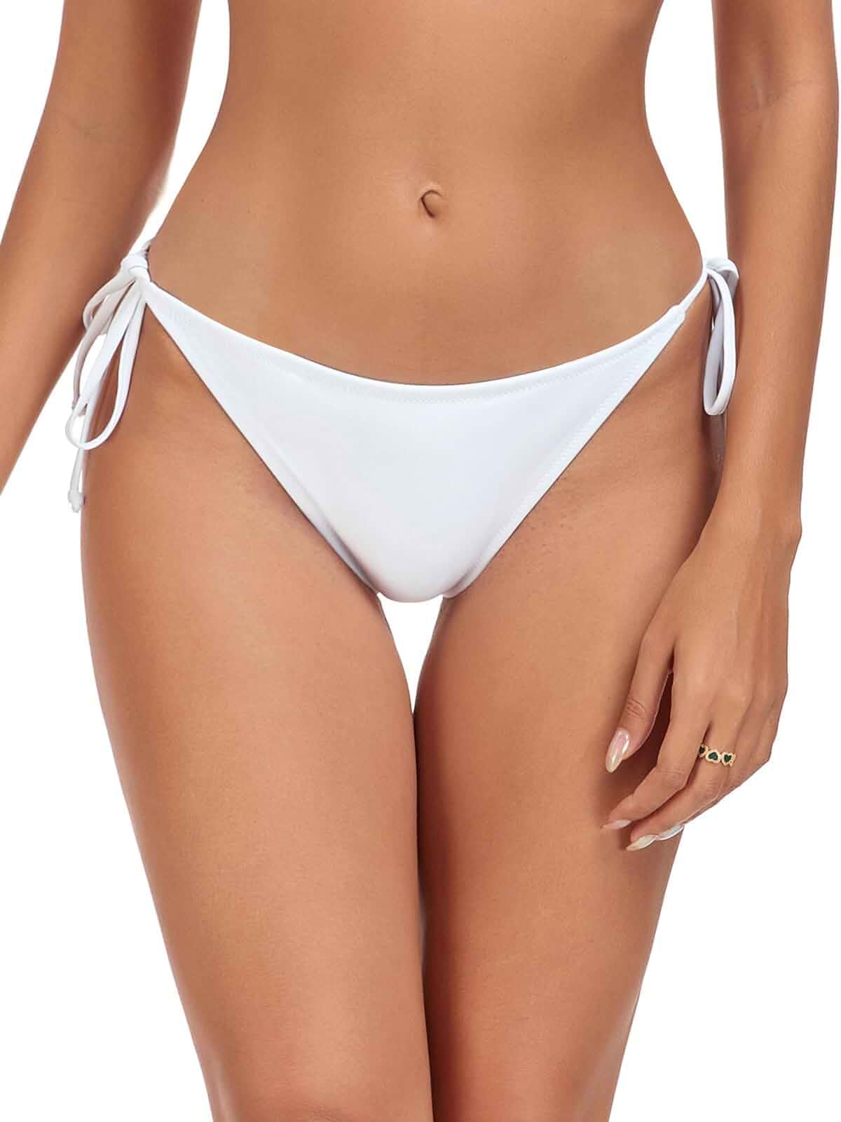 RELLECIGA Women's Side Tie Bikini Bottom Low Waist Bathing Suit Bottom Low Rise,High Leg,Moderate Coverage,Full Lining,Adjustable,String,Brazilian Swim Bottoms for Beach and Pool