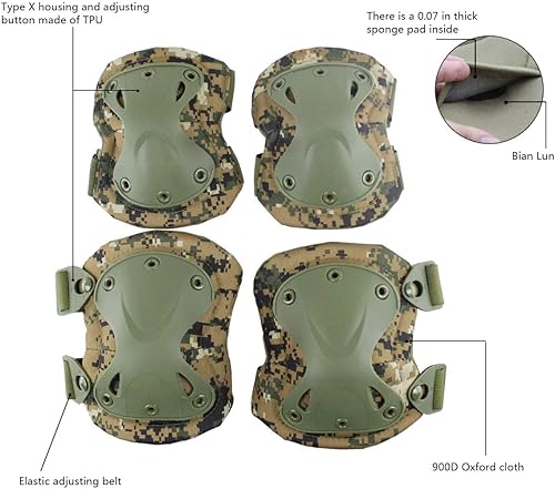 Miniatura 4 de AOUTACC Juego de almohadillas protectoras tácticas de combate para rodilla y codo para exteriores, juego de paintball, ciclismo, seguridad,