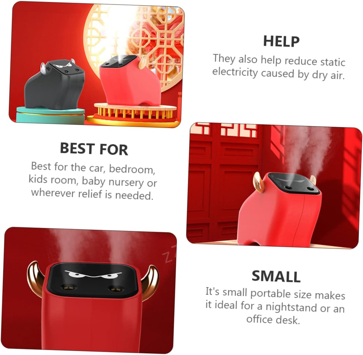 Zerodeko 1pc Silent Car Humidifier Compact Usb Air for Home and Travel Red Color for Office Bedside and Rooms