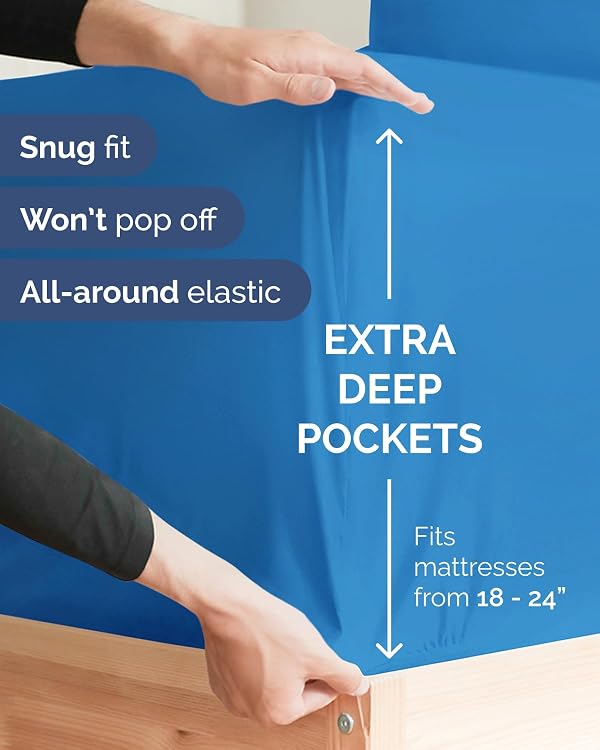 2 Pack Extra Deep Full Fitted Sheets with Extra Deep Pockets - Royal Blue by CGK Unlimited - Used condition - Image 2