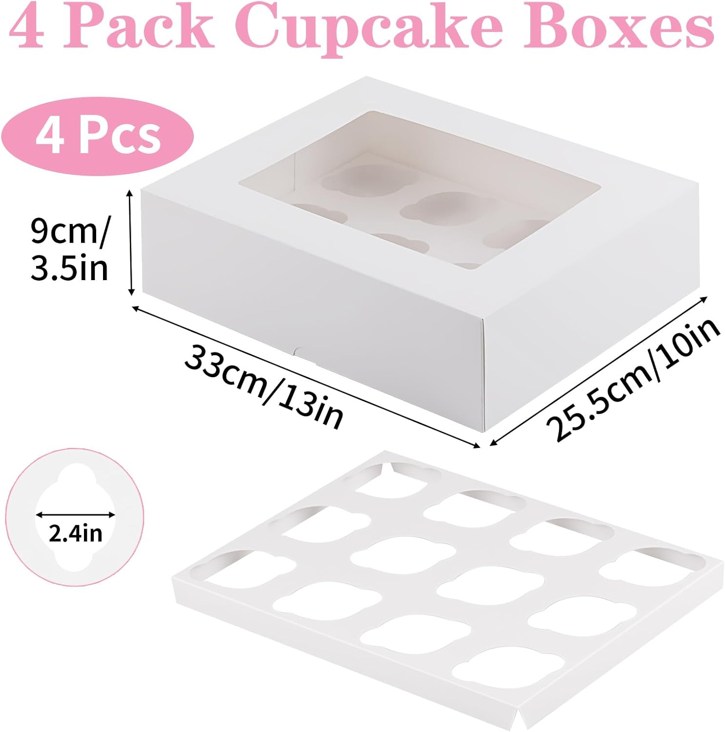 Svalor カップケーキボックス 使い捨てカップケーキ容器 4個パック 食品グレードのカップケーキキャリア 12個 窓とインサート