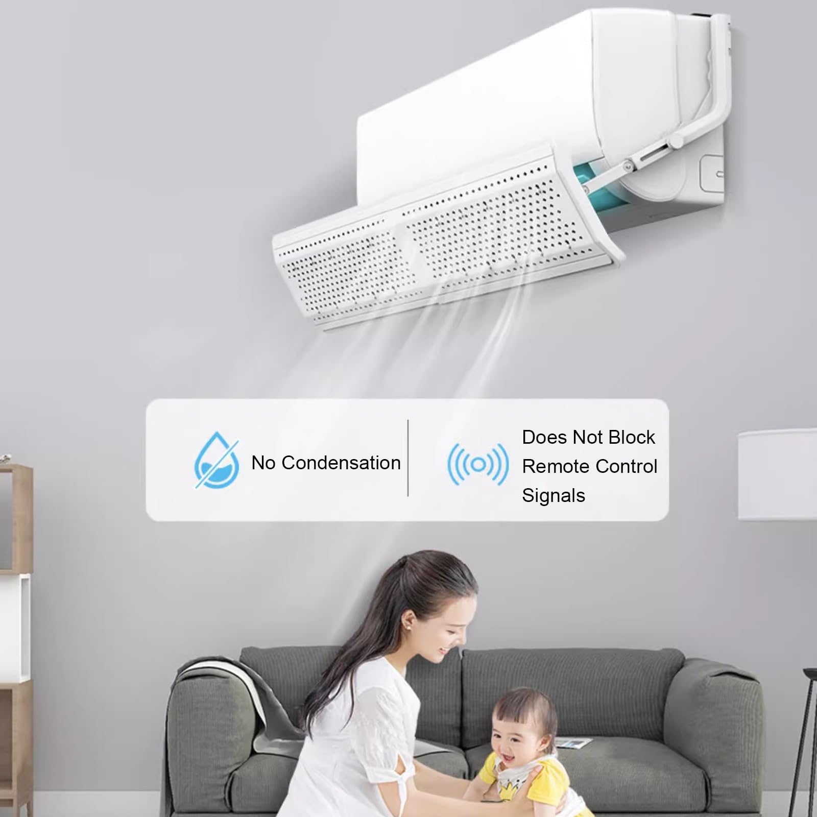 Deflettore Condizionatore a Parete, Deflettore per Condizionatore Retrattile da 57-105 cm per Casa, Camera, Ufficio, Bianco