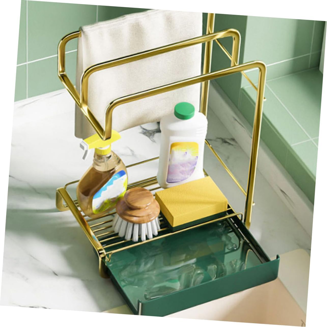 Wall Hanging Kitchen Drain Rack Space-Saving Iron Storage Organizer for Duster Cloths 2-Tier Design Waterproof for Kitchen Use
