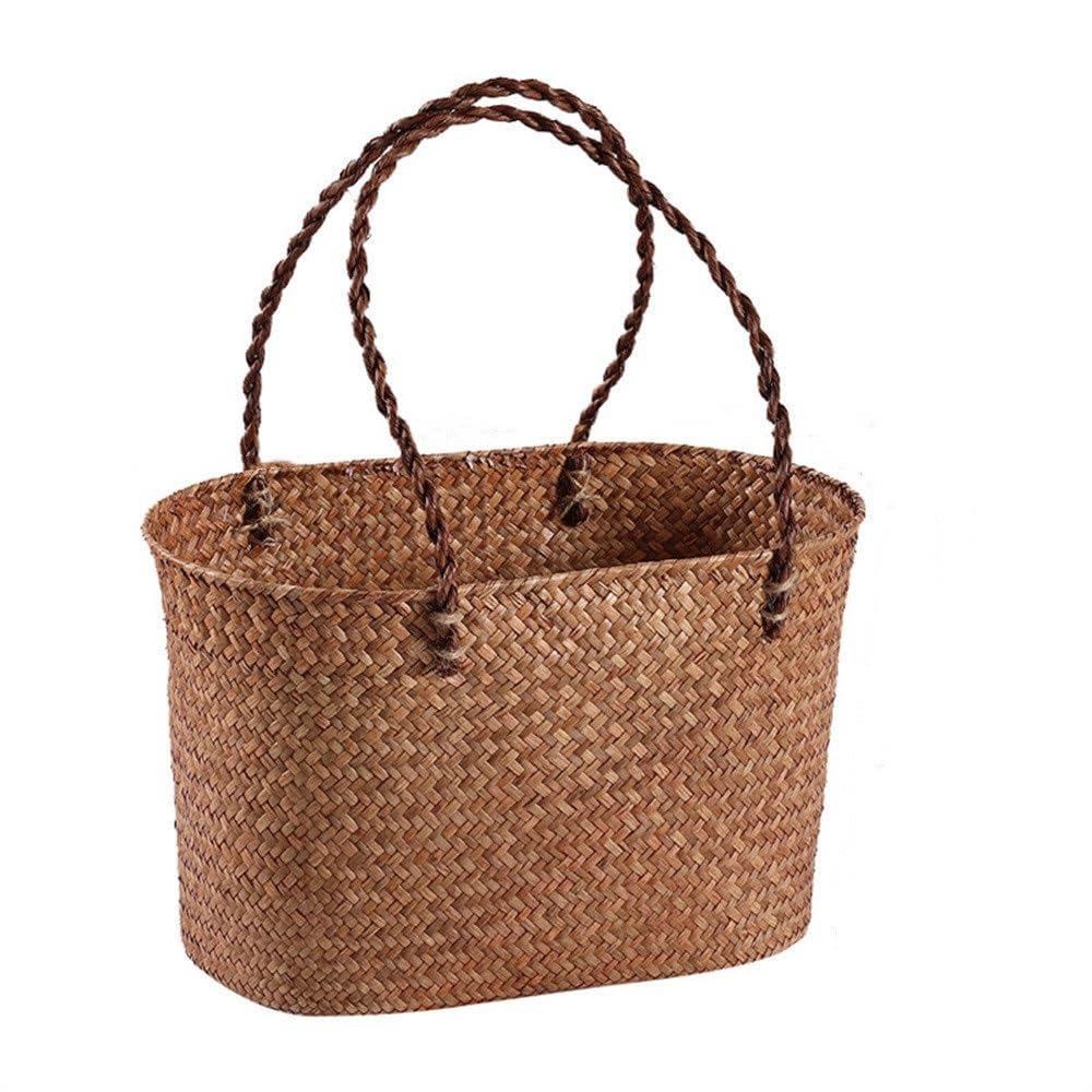 Wicker Picnic Basket Outdoor Picnic Straw Shopping Basket for Picnic Camping Outdoor(M)