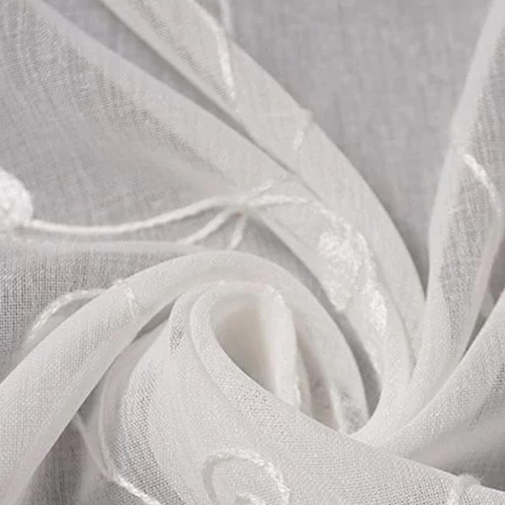 6 Panels White-Floral Linen Sheer Canopy Bed Curtains, 4 Corner Bed Canopies & Drapes, Four Poster Bed Canopy Curtains Beds, Sheer Curtains for Canopy Bed Drapes (White-3, Full)