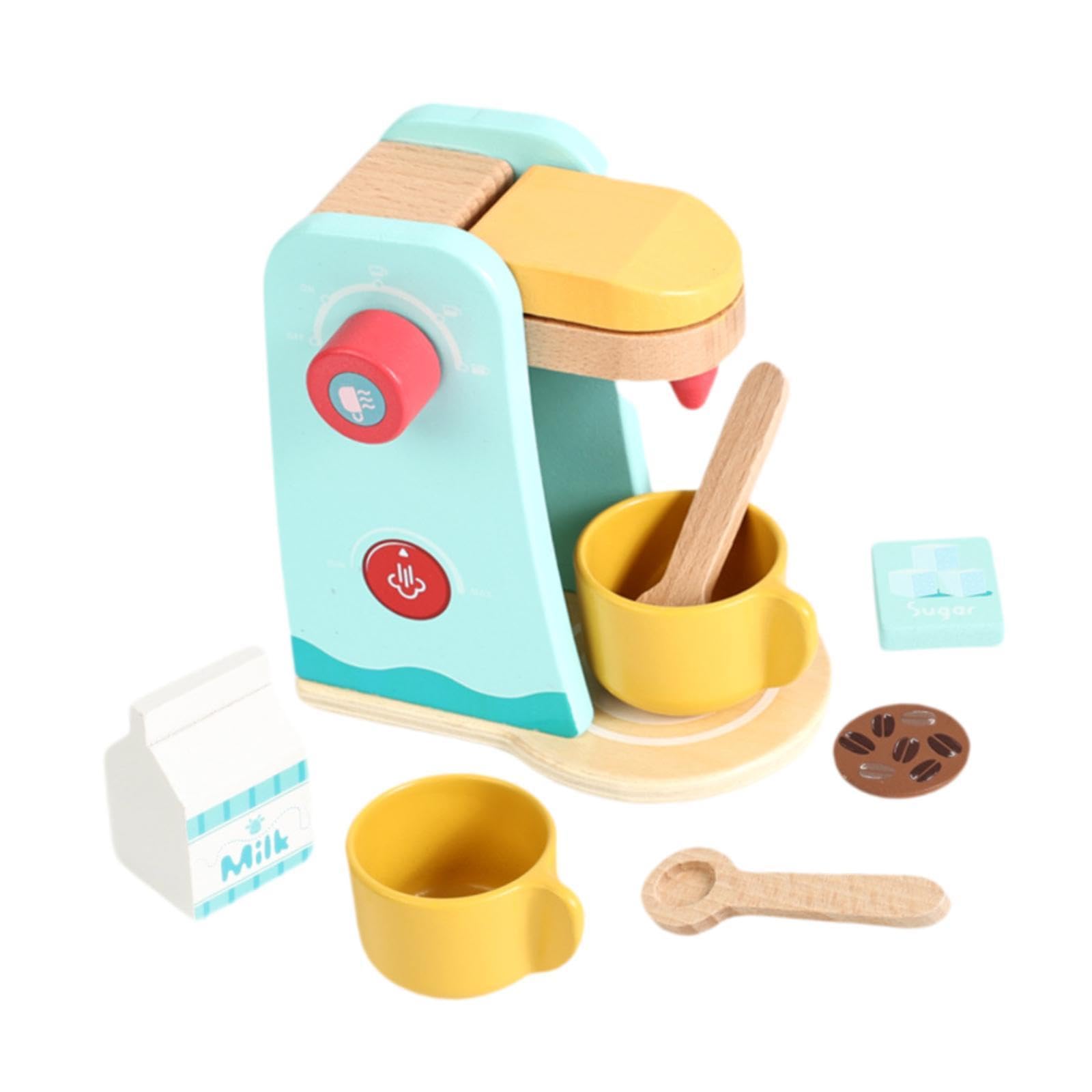 Qianly Rollenspiel Küchenspielzeug Aus Holz mit Lernfunktion für Kreatives Spielen Und Soziale Interaktion für Kindergartenkinder, Kaffeemaschine