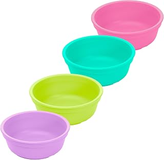 12 oz. Toddler Bowls Set of 4 - Kids Deep-Walled, Durable & Reusable Snack and Meal Bowls, Dishwasher & Microwave Safe, BPA-Free, Made in USA from Recycled Plastic, Mermaid