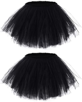 hoyuwak 2 Pack Tutu Tulle Skirt for Women 5 Layered Stretchy Puffy Fluffy Adult Dance Skirt for 80s Ballerina Party Costume