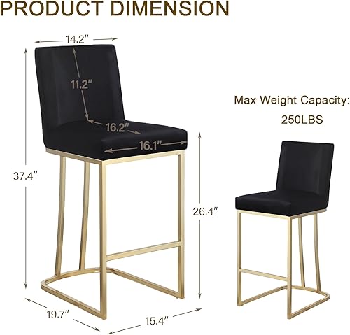 Miniatura 2 de Juego de 2 taburetes de bar de altura de mostrador, sillas de bar tapizadas de cocina con reposapiés, taburete de cocina de 26.4 pulgadas, base