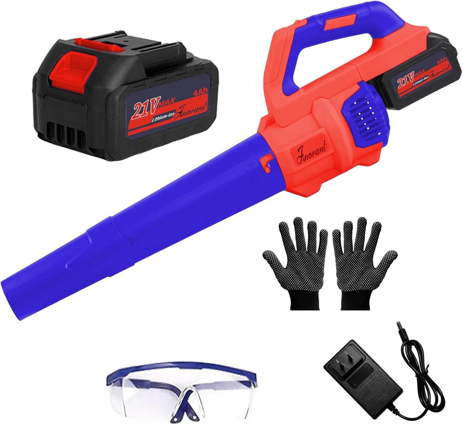 Leaf Blower Cordless with Battery and Charger, 500 CFM/200 MPH, Electric Leaf Blowers with 2 Speeds, 2 Extended Tubes, 1 x 2.0 Ah Battery-Powered Leaf Blowers for Lawn Care, Blowing Leaves, Yard(RED)