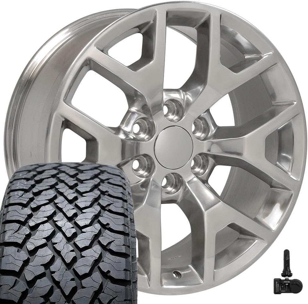 OE Wheels CV92 20 Inch Rims and Tires Fit Sierra 1500 Honeycomb Style 6x139.7 20x9 Polished - Hollander 5656 - TS-37 AT 275/55-20 (Set of 4)