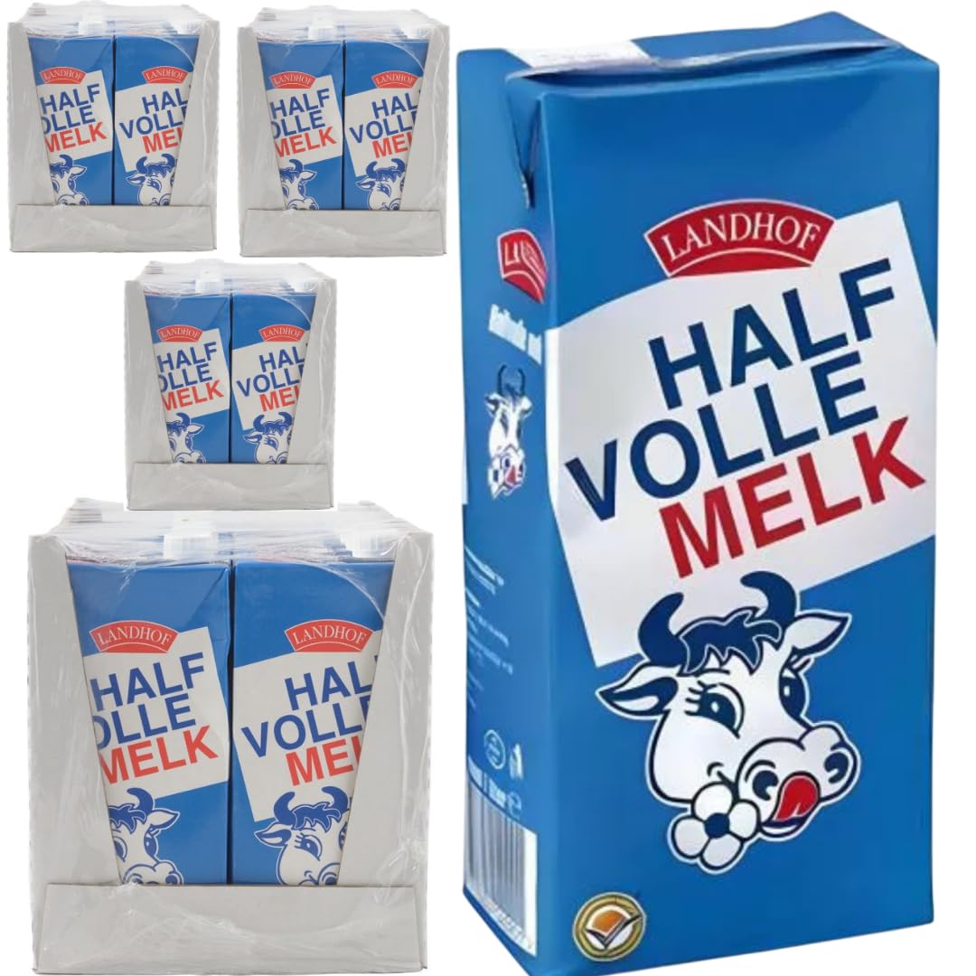 Landhof Holländische Milch Teilentrahmte Milch fettarme Haltbare Milch Teilentrahmte Fett, je 1 Liter, 48 Stück