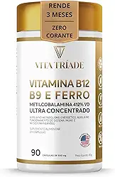 Vitamina b12 Metilcobalamina 412% 9,9mcg + Acido Fólico 150% + ferro 100% - 90 Cáps - Vita Tríade