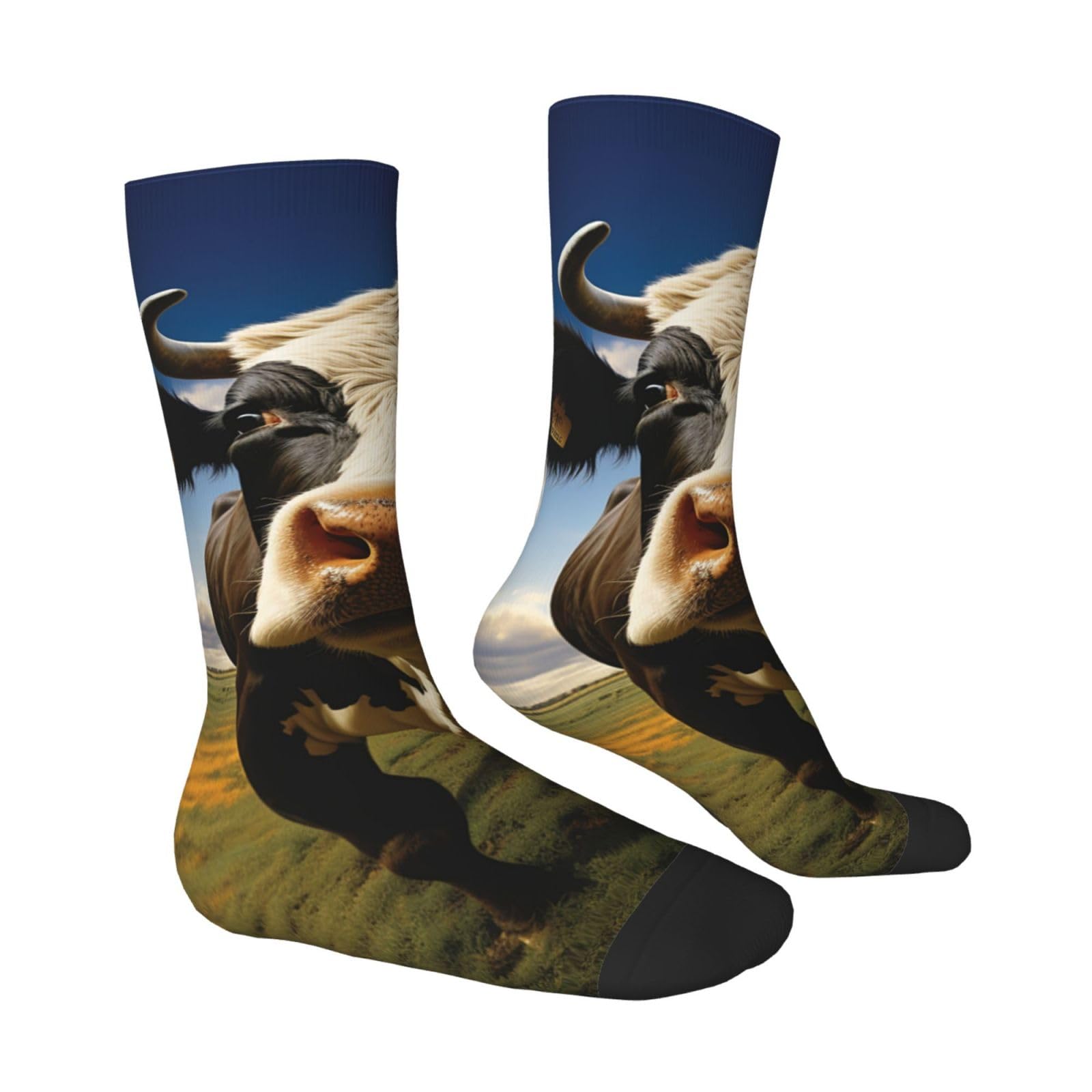 LZQPOEAS Prairie cow Athletic Socks Unisex Cushioned Crew Socks Hiking Running Calf Sock Soft Above Ankle Sock