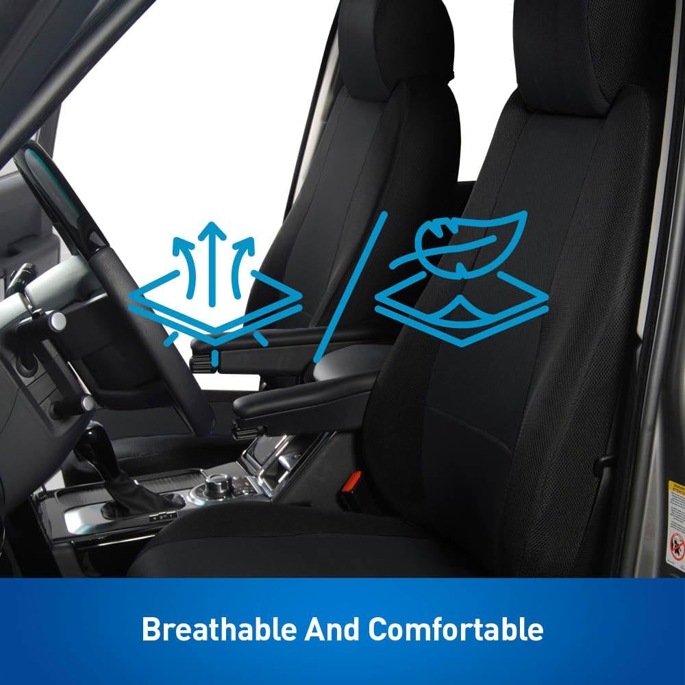 Coverking Custom Fit Front 50/50 Bucket Seat Cover (1 Row) for 2007-2008 Toyota FJ Cruiser - Spacermesh Solid (Black)