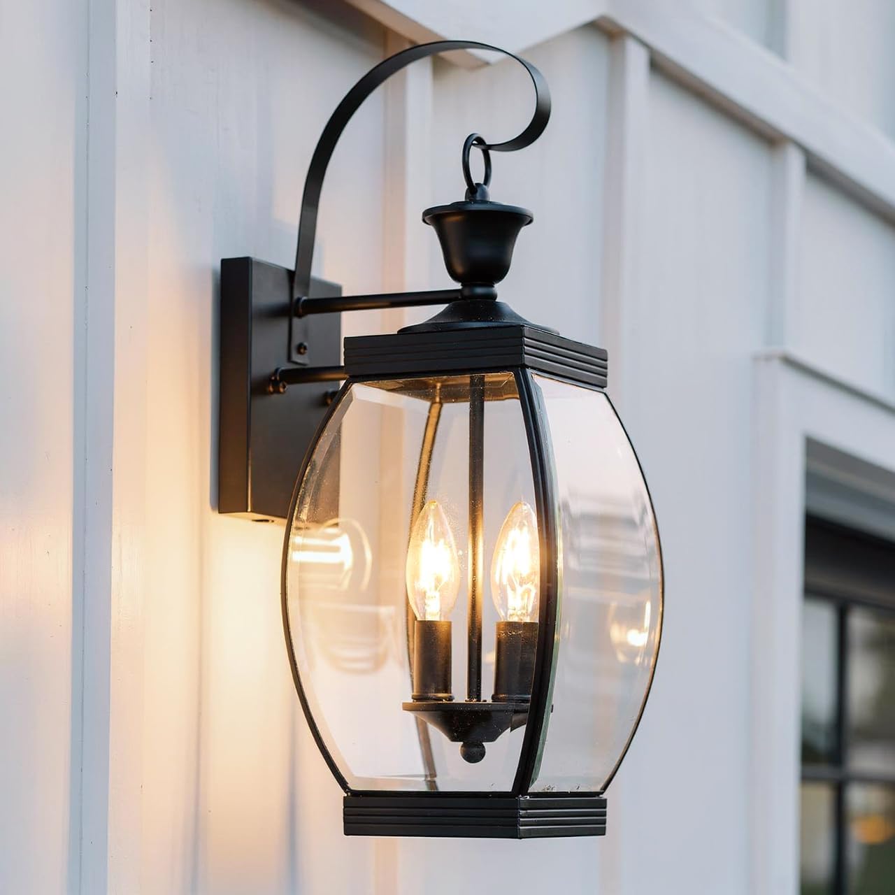 Urban Ambiance Luxury Colonial Outdoor Wall Light, Large Size: 21" H x 7.5" W, with Transitional Style Elements, Bowed Design, Gorgeous Dark Medieval Bronze Finish and Beveled Glass, UQL1171
