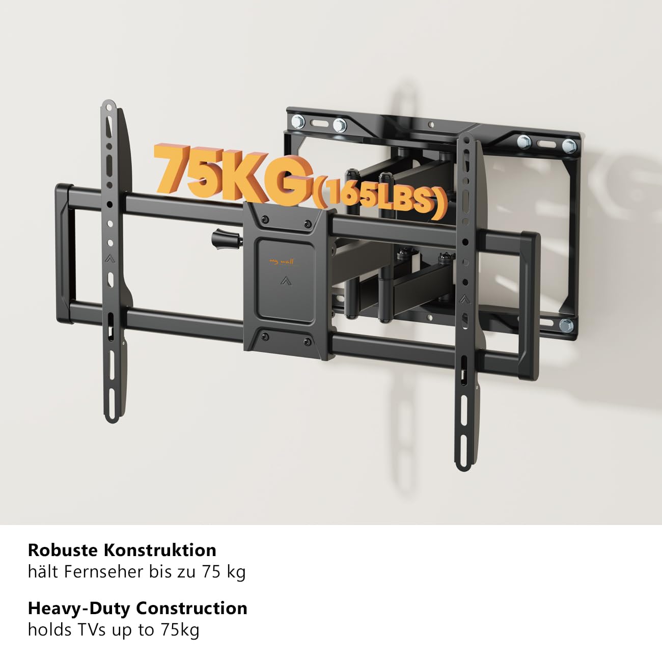 My Wall TV Support Mural orientable pour TV XXL 37-90" jusqu'à 75 kg, inclinable, Extensible de 7 à 16,6 Pouces, Prise en Main, Orientation Horizontale, Design Fin, VESA 200 x 100 à 600 x 400