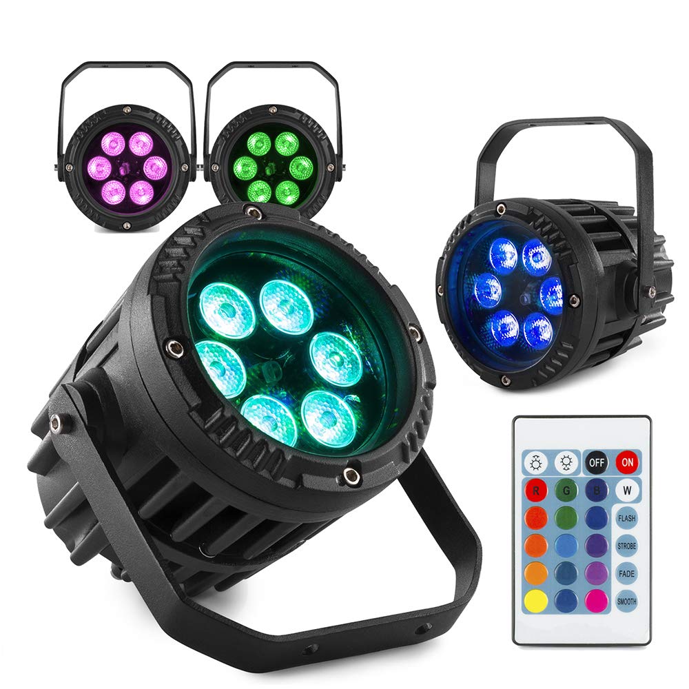 Beamz Bwa63 Led Par Can Stage Lighting System, Set Of 4 Rgb Weatherproof Led Wash Lights With Remote, Ip65 Outdoor Event, Garden, Architectural & Stage Lighting With Aluminium Housing